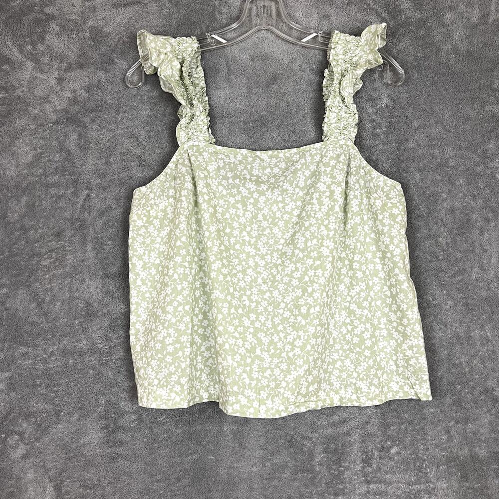 J Crew Factory Floral Crop Tank Top Womens M Mint Green Ruffle Strap Prairie